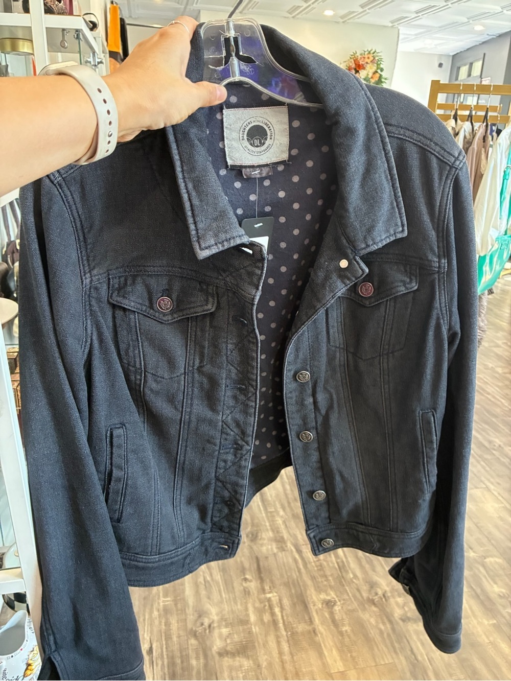 Daughters of the liberation Classic  Jean Jacket with Polka Dot Lining